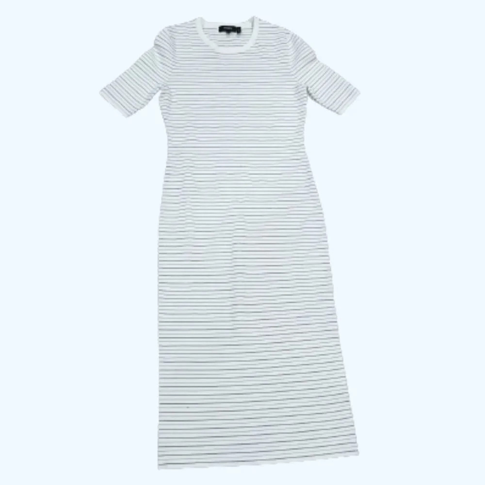 Theory Body Con Striped Ribbed‎ Stretch Knit Midi Dress Ivory Black Small